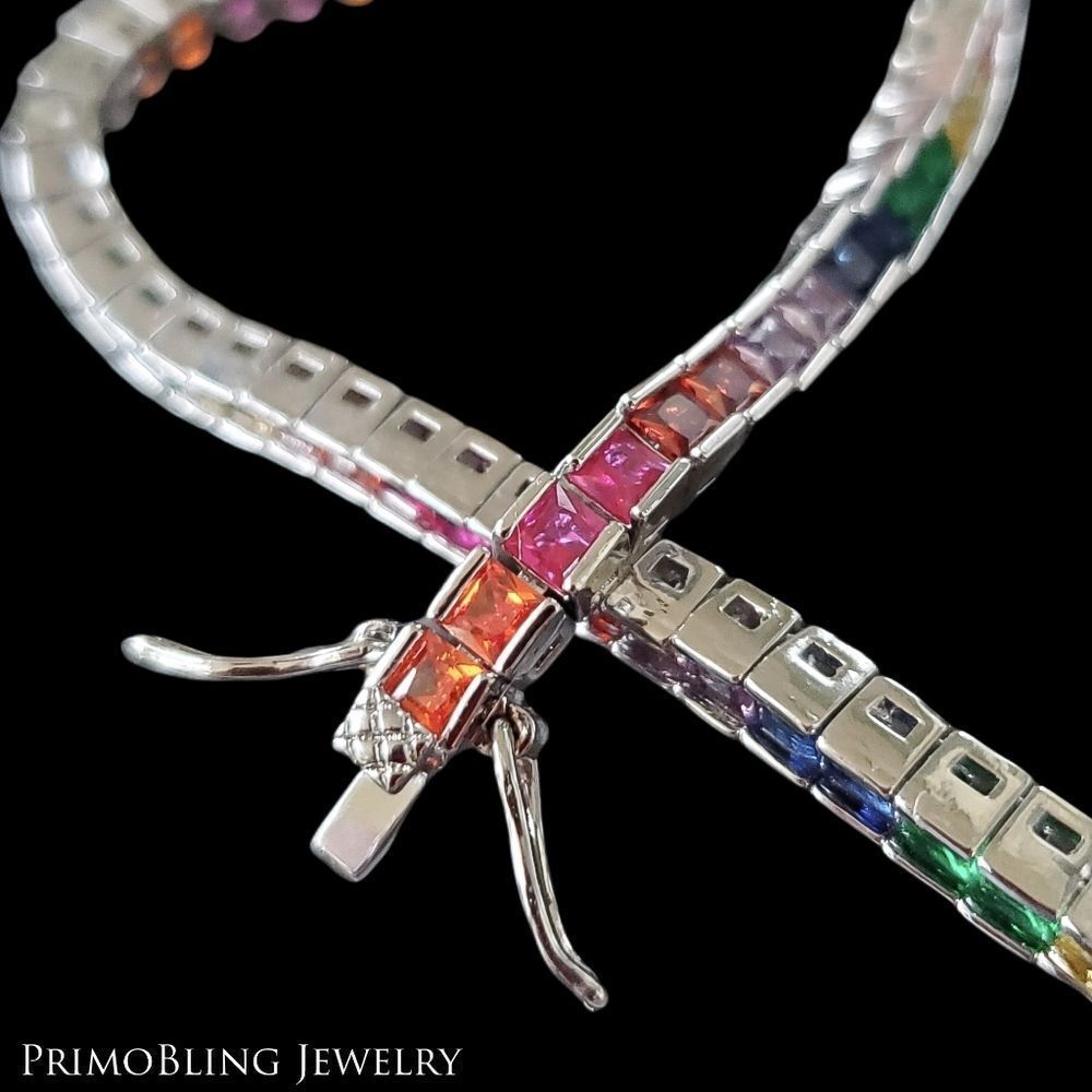 Multicolor Asscher Cut Simulated Diamond Bracelet